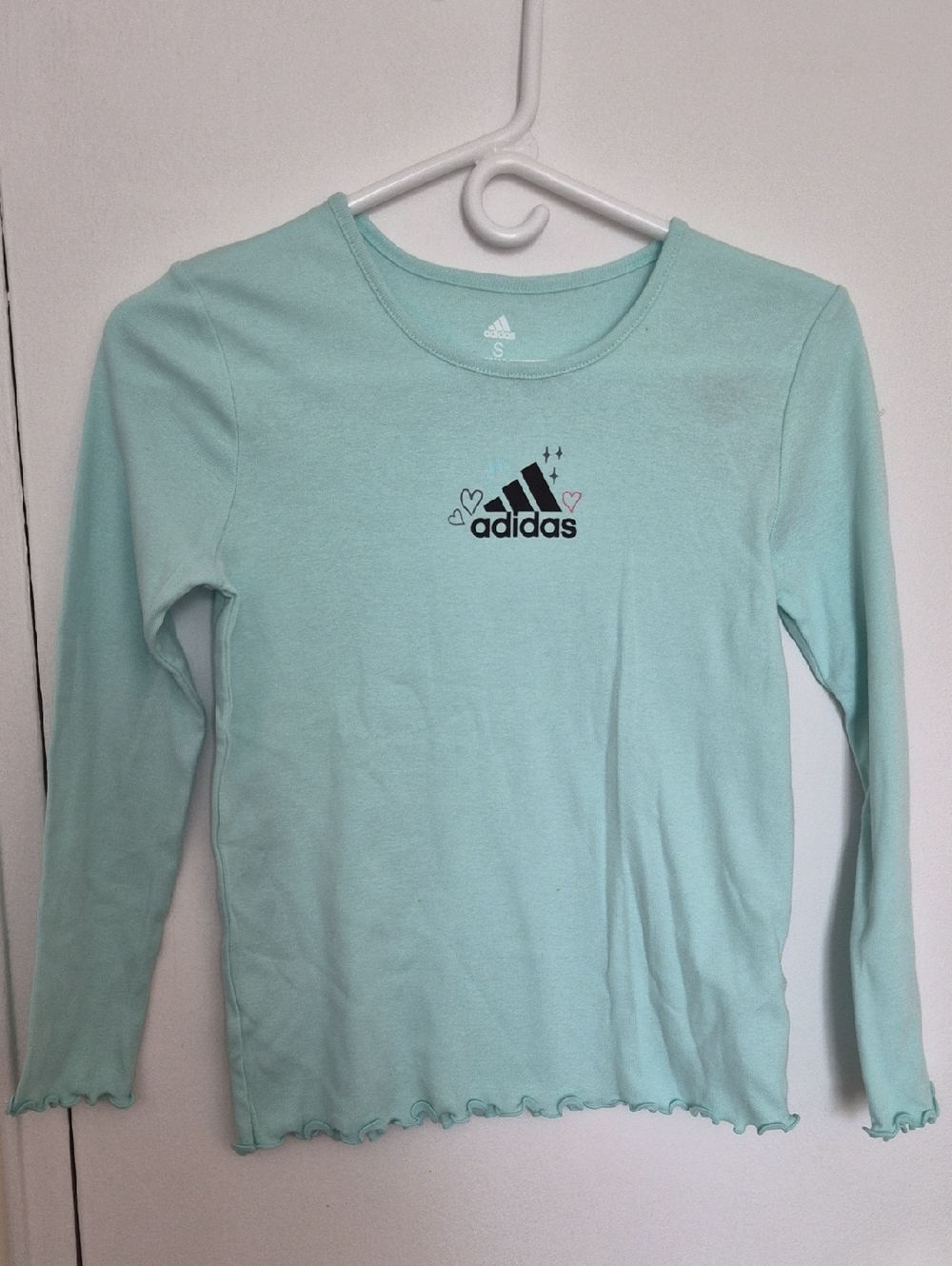 Adidas Girl's Logo Graphic Long-Sleeve Tee Aqua Size: S(7/8)